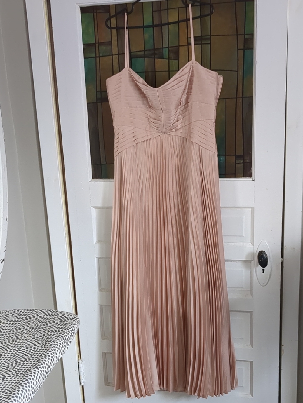 Pleated Club Monaco Spaghetti Strap Midi Dress in Blush